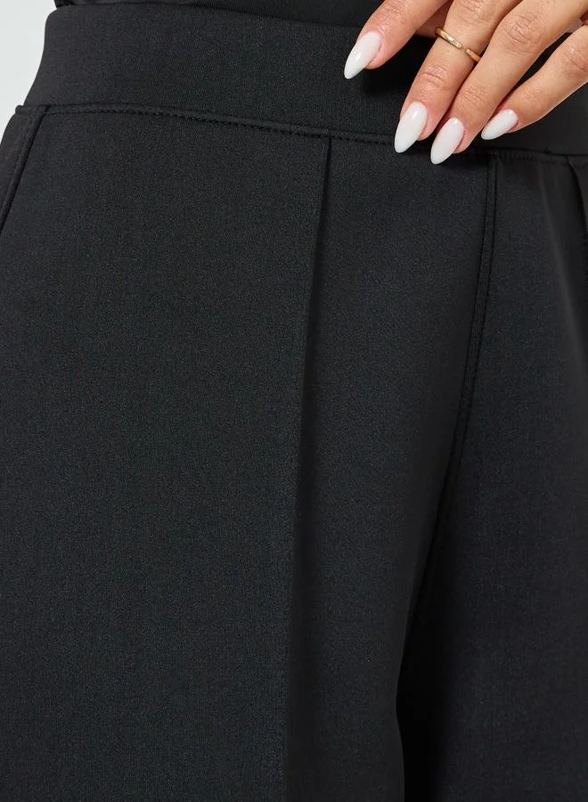 Styli Women Black Wide Leg Scuba Pants